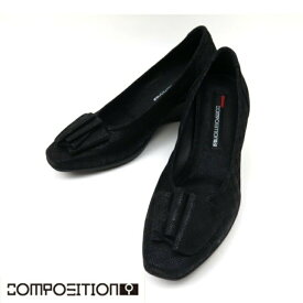 composition9 コンポジションナイン CP2842 ブラック(B)レディース カッター 仕事 通勤 リボンコンフォートシューズ バレエシューズ 婦人靴ウエッジヒール プレーンパンプス