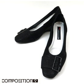 composition9 コンポジションナイン CP2889 ブラックレディース 婦人靴 コンフォート バレエシューズ スクエアトゥウエッジカッターカッターヒール ベルト飾り 黒