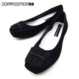 composition9 CP2944 ブラック(B)コンポジションナイン たたみリボン 通勤カッター 婦人靴 低め ウエッジヒール 仕事コンフォートパンプス