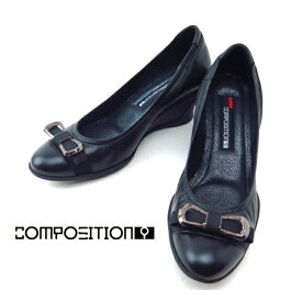 composition9 CP2798 B ブラックコンポジションナイン コンフォートシューズウエッジヒール リボンモチーフ パンプス 日本製スタイリッシュコンフォート レディース 婦人靴