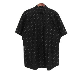 【新入荷】 バレンシアガ BALENCIAGA ■ 【 Logo Print Short Sleeved Shirt 534332 TBL96 】 ロゴ 総柄 プリント 半袖 シャツ ブラック サイズ38 w18659【中古】