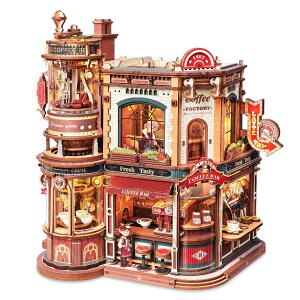 ROBOTIME DIY�L�b�g �h���[���E�R�[�q�[�H�� EAB02 3D���̖ؐ��p�Y�� ROKR Dream Coffee Factory