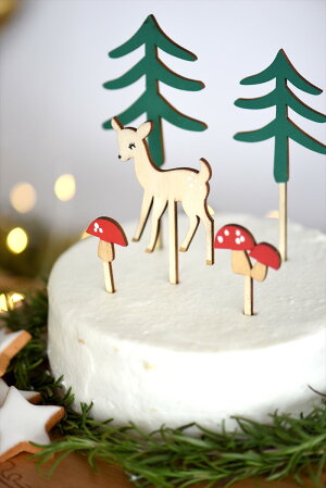 あす楽!【MeriMeri2017メリメリ】ウッドランドケーキトッパーシカとキノコの森のトッパー【クリスマス誕生日ケーキCakeTopperテーブルコーディネート】リトルレモネード