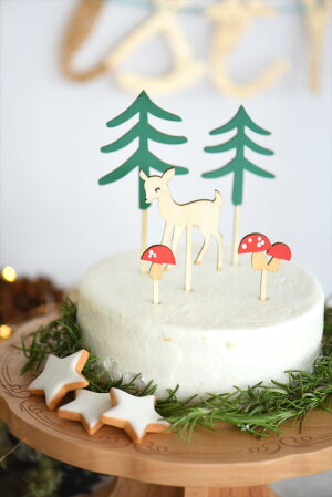 あす楽!【MeriMeri2017メリメリ】ウッドランドケーキトッパーシカとキノコの森のトッパー【クリスマス誕生日ケーキCakeTopperテーブルコーディネート】リトルレモネード
