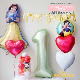 ヘリウムガス入りバルーン 白雪姫 ぬいぐるみ付き お誕生日飾り付け 5点セット ディズニープリンセス 女の子 誕生日 バースデー ミニハンドポンプ付 ナンバーバルーン 飾り 装飾 お祝い パーティー バルーン ゴム風船 撮影 記念日 かわいい プレゼント リトルレモネード