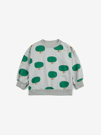 【BOBO CHOSES】 Baby Green Tree all over sweatshirt 【12か月 / 24か月】 (223AB028)　長袖 オールオーバー スウェット トレーナー ツリーデザイン ライトグレー 木柄 トップス ベビー服 UP IS DOWN リトルレモネード ボボショーズ アパレル YKZ AW23 SALE