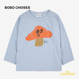 【BOBO CHOSES】Mr. Mushroom long sleeve T-shirt 【2-3歳 / 4-5歳】 (223AC015)　 長袖 Tシャツ マッシュルームデザイン きのこ柄 ライトブルー オーガニックコットン トップス 子ども服 UP IS DOWN リトルレモネード ボボショーズ アパレル YKZ AW23 SALE