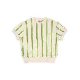 【CarlijnQ】 Stripes green - sweater short sleeve【86/92・98/104・110/116】 グリーン ストライプ 半袖 Tシャツ (SS24-STG037) ロゴ ワンポイント トップス 緑 ベビー服 子ども服 むすこ服 むすめ服 WHAT I LIKE カーラインク 海外子ども服 リトルレモネード KTZ