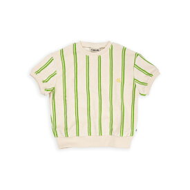 【CarlijnQ】 Stripes green - sweater short sleeve【86/92・98/104・110/116】 グリーン ストライプ 半袖 Tシャツ (SS24-STG037) ロゴ ワンポイント トップス 緑 ベビー服 子ども服 むすこ服 むすめ服 WHAT I LIKE カーラインク 海外子ども服 リトルレモネード YKZ