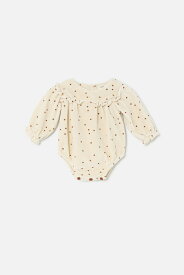 【MY LITTLE COZMO】 Polka dot velour baby romper | Stone 【6か月・12か月】(MAR252) ポルカドット ベロア ベビー ロンパース つなぎ 長袖 ドット柄 水玉 海外子ども服 輸入アパレル むすめ服 むすこ服 マイリトルコズモ アパレル リトルレモネード YKZ AW23 SALE