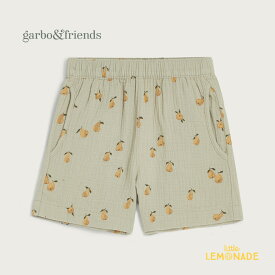 【garbo&friends】 PEAR SHORTS 【3-4歳】 ショーツ モスリン 洋ナシ柄 ハーフパンツ 短パン ボトムス くすみグリーン 梨 むすめ服 むすこ服 輸入アパレル 海外子ども服 ガルボ&フレンズ リトルレモネード SS23 24SALE