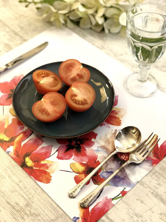 楽天市場】【Indigo De Papel】プレイスマット Red Watercolor Flowers 