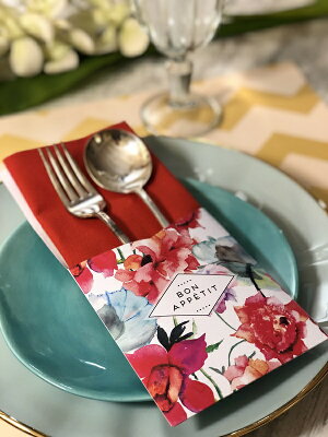 【IndigoDePapel】WatercolorFlowersカトラリーホルダー12枚セット水彩花柄【チリ産デザイナーブランド食卓おもてなしテーブルコーディネイト紙製】あす楽リトルレモネード