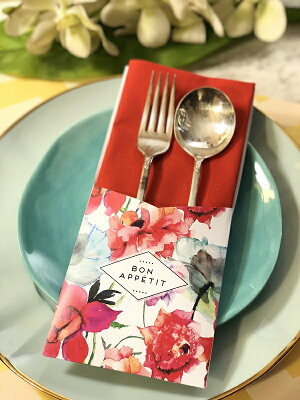 【IndigoDePapel】WatercolorFlowersカトラリーホルダー12枚セット水彩花柄【チリ産デザイナーブランド食卓おもてなしテーブルコーディネイト紙製】あす楽リトルレモネード