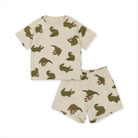 【Konges Sloejd】LIN SET GOTS 【12か月/2歳/3歳】CROCODILE クロコダイル柄 セットアップ 半袖 Tシャツ ショートパンツ コンゲススロイド ワニ アリゲーター ベビー キッズ お出掛け着 ベビー服 キッズ服 アパレル あす楽 リトルレモネード SS24 KS100023 YKZ