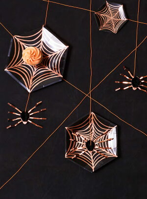 あす楽!【MeriMeriメリメリ2017】クモの巣スモールペーパープレートローズゴールドハロウィンパーティーSpiderwebスパイダー蜘蛛ローズゴールドHalloweenハロウィーンテーブルコーディネートリトルレモネード