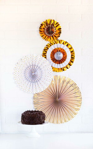 あす楽!【mymind'seyeマイマインズアイ】ベーシックペーパーファンセット/ゴールデンPAPERLOVEPARTYFANS-GOLDEN-【ペーパーファンホームパーティーパーティー装飾飾り付け誕生日ゴールド】【クリスマスX'mas】リトルレモネード
