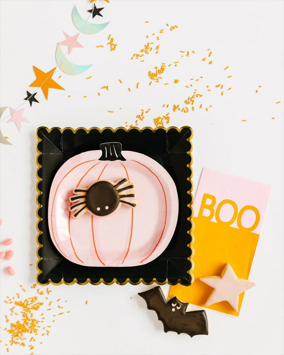 楽天市場 メール便送料無料 セット商品 ハロウィン テーブルウェアセット プレート2種類 Booナプキン おばけのプレートとピンクかぼちゃ Booのオレンジナプキン My Minds Eye ゴースト 紙皿 Halloween テーブルコーディネート 飾り付け あす楽 リトルレモネード