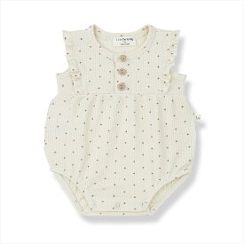 【1+ in the family】CINNIA romper | IVORY 【9か月/12か月/18か月】 肩フリル クロスドット シンプル リブ ロンパース つなぎ ベビー服 ワンモアインザファミリー 海外子ども服 リトルレモネード あす楽 アパレル SS24 KTZ