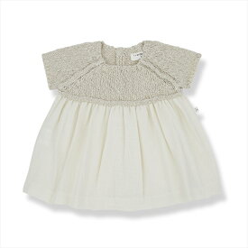 【1+ in the family】VIOLA dress + bloomer | NATURAL 【6か月/12か月/24か月】 ブルマ付き ワンピース ドレス コンビニット 2way ダブルフェイス 異素材 ベビー服 出産祝いリトルレモネード ワンモアインザファミリー あす楽 アパレル SS24 KTZ