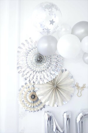 あす楽!【mymind'seyeマイマインズアイ】ベーシックペーパーファンセット/シルバーBASICSPARTYFANS-SILVER-【ペーパーファンホームパーティーパーティー装飾飾り付け誕生日】【クリスマスX'mas】リトルレモネード