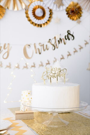 【GingerRay2018】ゴールドMerryChristmasケーキトッパーミラー加工【クリスマス飾りパーティーケーキデコレーションクリスマスケーキテーブル】【xmas】Xmas2018あす楽リトルレモネード