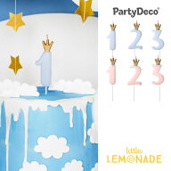 【Party deco】王冠付き数字のキャンドル 9,5cm パステルブルー/パステルピンク 1から3まで 1歳 誕生日 …