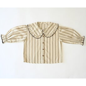 【PETITMIG】blouse G4 【1-2歳/80cm - 4-5歳/110cm】 ブラウス ライトブラウン ストライプ柄 ビッグカラー フリル襟 ベビー服 こども服 トップス 可愛い ユニセックスデザイン むすこ服 むすめ服 プチミグ リトルレモネード Spring SS24 YKZ