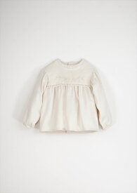 【Popelin】 MOD.18.2 Off-white embroidered blouse with yolk 【12-18か月/18-24か月/2-3歳/4歳/6歳】長袖 刺繍 ブラウス オフホワイト 無地 レース シンプル ベビー キッズ セミフォーマル 海外 子ども服 輸入アパレル ポペリン リトルレモネード AW24 ★SALED