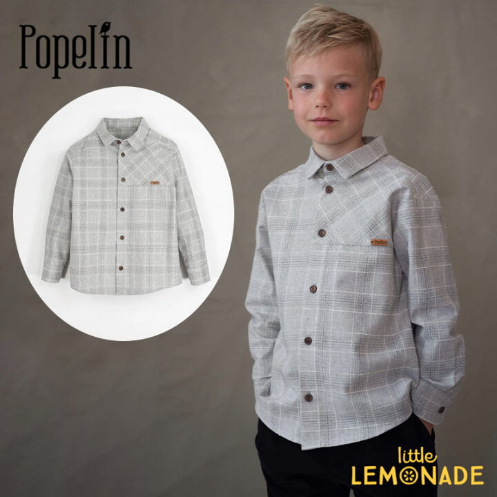 楽天市場】【Popelin】 MOD.20.4 Grey plaid shirt with collar 【4歳 