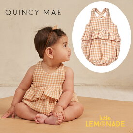 【Quincy Mae】PENNY ROMPER 【6-12か月/12-18か月/18-24か月】 MELON GINGHAM ロンパース ギンガムチェック ノースリーフ サロペット ベビー クインシーメイ 赤ちゃん 子供 女の子 男の子 おしゃれ リトルレモネード ベビー服 アパレル SS24 QM325KXAT YKZ