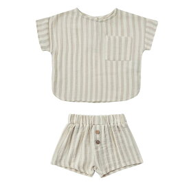 【Quincy Mae】WOVEN BOXY TOP + SHORT SET 【12-18か月/18-24か月/2-3歳/4-5歳】 ASH STRIPE セットアップ ストライプ柄 トップス パンツ コットン ベビー クインシーメイ 女の子 男の子 おしゃれ リトルレモネード ベビー服 アパレル SS24 QM480UPIA YKZ