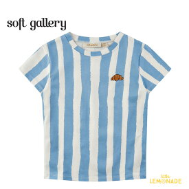 【Soft gallery】SGBass Stripes T-shirt - Gardenia 【104cm /4歳】 (SG2149)　Tシャツ 半袖 クロワッサン ブルーストライプ カットソー オーガニックコットン 海外子ども服 むすこ服 ソフトギャラリー リトルレモネード SS23 アパレル YKZ SALE 24SALE