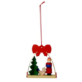 【 Graupner：グラウプナー・クリスマス用品 】赤いリボンのオーナメント・サンタと木馬［ Christmas：クリスマスオーナメント ］