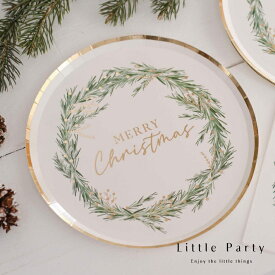 クリスマス Merry Christmas ペーパープレート ゴールド [8枚入り] 紙皿 皿 クリスマス クリスマスパーティー 誕生日 テーブルウェア バースデー 誕生日会 テーブルコーディネート パーティー 文字入り おしゃれ キラキラ あす楽 [Ginger Ray]