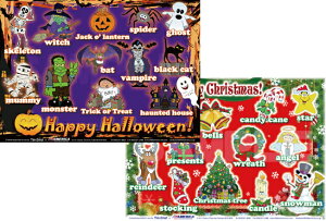 nEB & NX}X |X^[ Zbg/ Halloween  Christmas Poster Set cEwEwɃIXX pꋳށE|X^[z