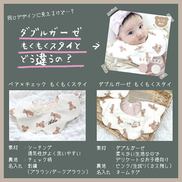 楽天市場】もくもくスタイ 名入れ刺繍 ベア×チェック テディベア 