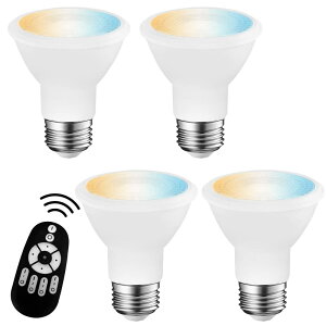 LVWIT LEDスポットライト E26口金 ビーム電球 消費電力6W(40形相当) 550LM 調光調色 リモコン付き LEDランプ 遠隔操作 昼光色 昼白色 電球色 常夜灯 省エネ 高輝度 ホワイト 4個セット(電池別売)