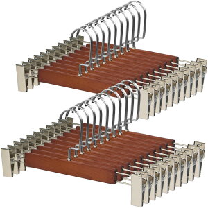 ズボンハンガー スカートハンガー すべり落ちない 型崩れしない 調節可能なクリップ 上品 天然木製