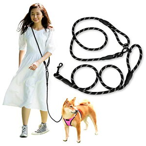 Wagoo 犬 リード ショルダーリード 3m ロープ 小型、中型、大型犬用リード 肩掛け ハンズフリー たすき掛け 斜め掛け 多機能 (太さ1.0cm/M, ブラック)