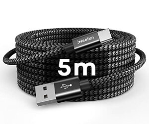 USB Type C ケーブル【5m 長さ】CLEEFUN タイプC ケーブル 5m USB A to USB C ケーブル 長い QC3.0対応 充電コード タイプc 高耐久ナイロンSwitch、 Xperia、Galaxy Note、LG、GoPro Hero 6/5などType-c機種対応 ブラッ