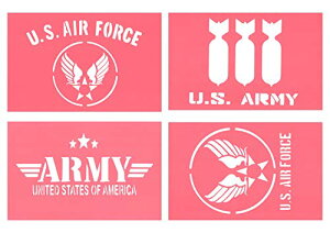 ステンシルシート 4枚 セット 18x28cm ミリタリー USAIRFORCE USARMY
