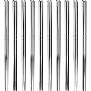 AOOSY 箸 10膳セット 24cm ステンレス 韓国 金属 真空箸 軽い お箸 韓国食器 自社工場で製造 鏡面仕上げ 食洗機対応 四角形柄 滑り止め加工 洗いやすい シルバー 業務用 アウトドア用箸 金属箸