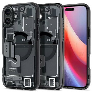 Spigen iPhone 16 �P�[�X �N���A MagSafe�Ή� �ϏՌ� �X�g���b�v�z�[�� ���ϖh�~ �o���p�[ �ČRMIL�K�i �E���g���E�n�C�u���b�h�E�}�O�t�B�b�g ACS08208 (�[���E����)