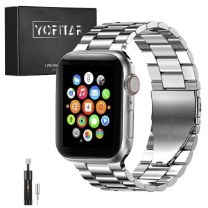 YOFITAR for Apple Watch �p�o���h �X�e�����X�� 44mm/45mm/46mm/49mm Series Ultra2/Ultra/10/9/8/7/6/5/4/SE2/SE �Ή� iWatch �o���h AppleWatch �A�N�Z�T�� �����������t���i�V���o�[,44mm/45mm/46mm/49mm�j