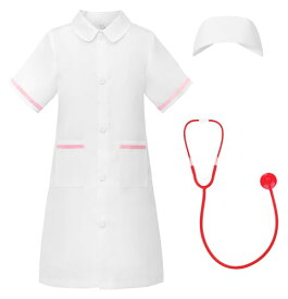 [ReliBeauty] 白衣 子供 お医者さんごっこ 医者 ナース コスプレ キッズ 看護師 女の子 ハロウィン 仮装 聴診器 帽子 セット ホワイト 120