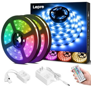 Lepro LED�e�[�v���C�g �X�g�����O���C�g �L���r�l�b�g���C�g SMD 5050 ���ʃe�[�v 10m (5m*2�{) 300�A RGB 30leds/m ���P�x 44K�R���g���[���[ �������F �ؒf�\ ���邢���C�g �ԐڏƖ� 12v�d�� ���� �L��