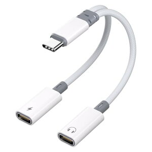 2in1 Type-C �C���z�� �ϊ��A�_�v�^�y�[�d���Ȃ��特�y�Đ��E�ʘb�zUSB-C ��҃P�[�u���bPD15W�}���[�d�biPhone 17/16/15�EGalaxy S24�EPixel 8�EiPad Pro �Ȃ�Type-C�@��