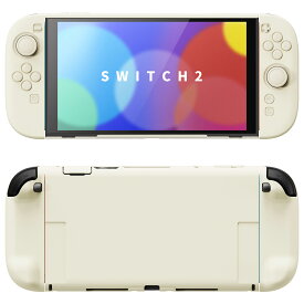 【送料無料】Nintendo Switch2 専用保護カバー ハードケース ドック対応 付けたまま充電OK PlayVital 分離式 フルカバー 全面保護 スタンド付き Joy-Con対応 親指グリップキャップ附属 耐衝撃 滑り止め グリップ設計 指紋防止 任天堂 スイッチ2　 【カラー： アイボリー】