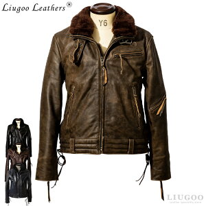 Liugoo Leathers 本革 高機能防寒仕様襟ボアハイネックシングルライダースジャケット メンズ リューグーレザーズ SRYCW01C レザージャケット バイカージャケット 革ジャン 皮ジャン ジャンパー ラ